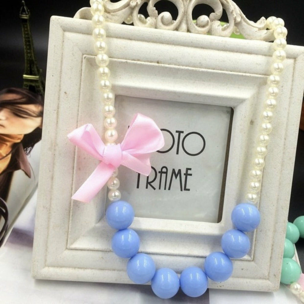 Girl or doll dress up Blue pearl necklace