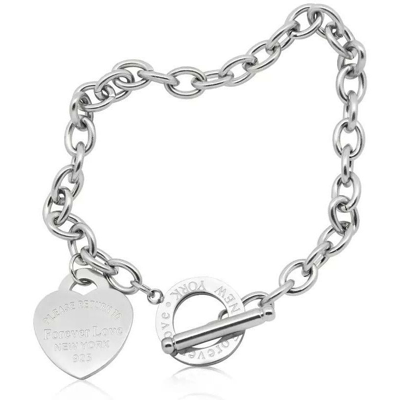 Heart tag pendant charm bracelet - silver 