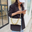 White weaved shoulder bag purse with gold chain strap