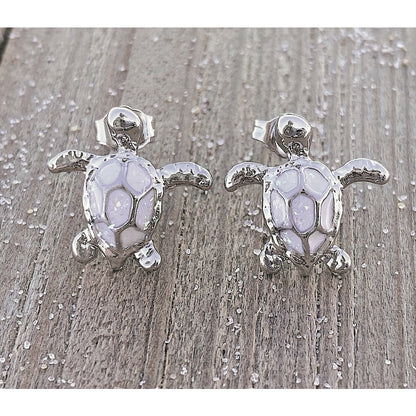 White Opal Sea Turtle Earrings
