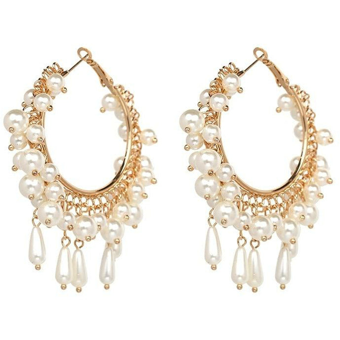 Large pearl hoop earrings 