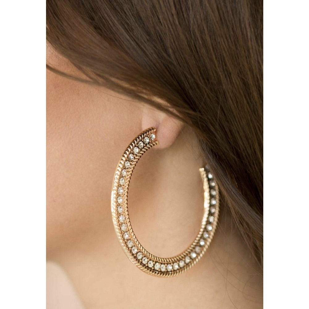 Rhinestone Gold Hoop Earrings 