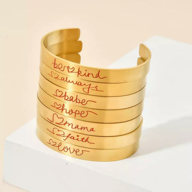 Inspirational Gold Cuff Stainless Steel Bracelets - Be Kind, Love, Faith, Hope
