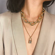 Statement chain link layered necklace with padlock charm. 