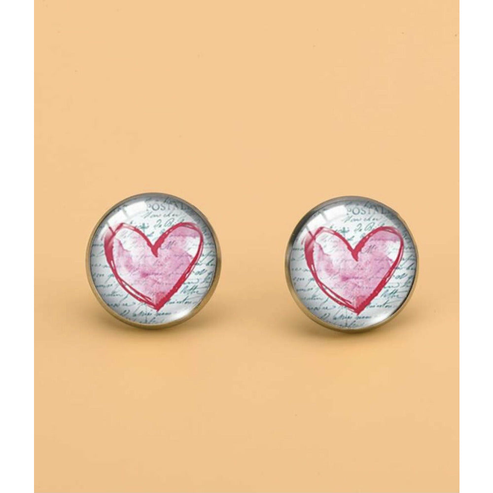 Heart Round Stainless Steel Post Earrings
