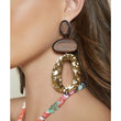 Wooden and gold drop asymmetrical statement Earrings
