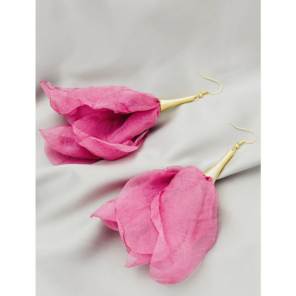 Pink Rose Chiffon Drop Earrings