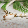 cowrie shell choker chain necklace - white gold turquoise blue 