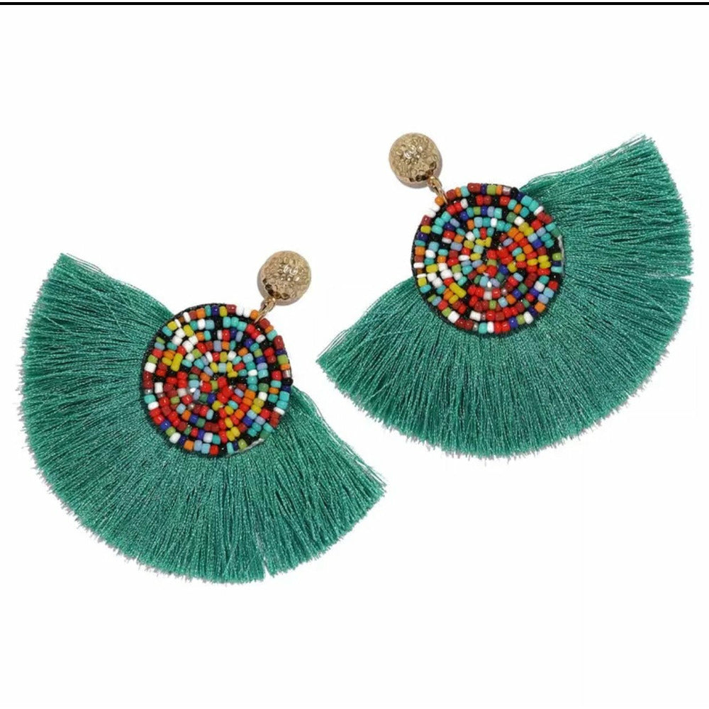 Bohemian tassel earrings - green