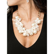 White Pearl Crystal Necklace w/ Gold Chain 