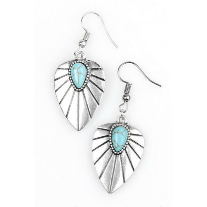 Handmade silver and turquoise blue drop leaf earrings 