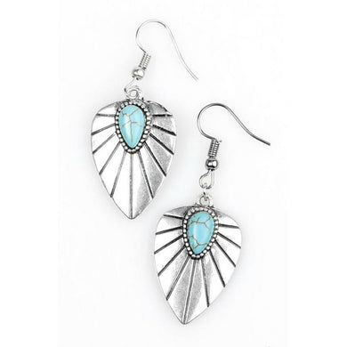 Handmade silver and turquoise blue drop leaf earrings 