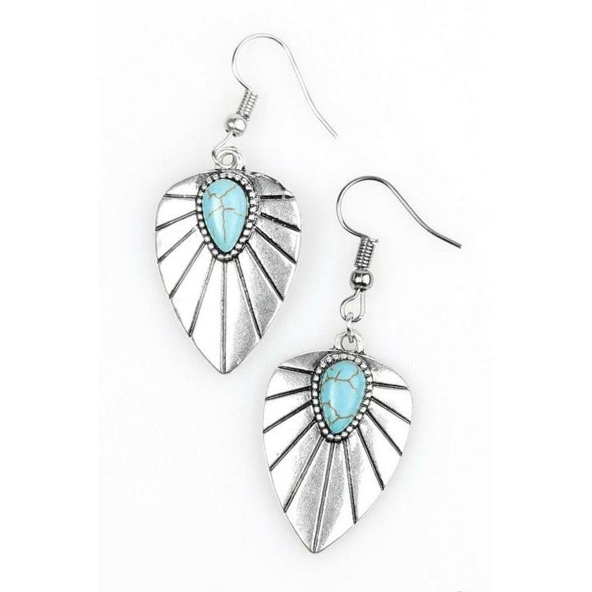 Handmade silver and turquoise blue drop leaf earrings 