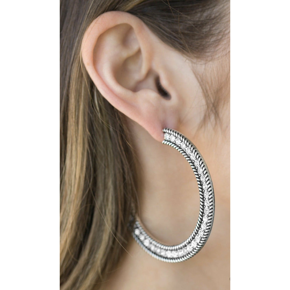 Rhinestone Silver Hoop Earrings 