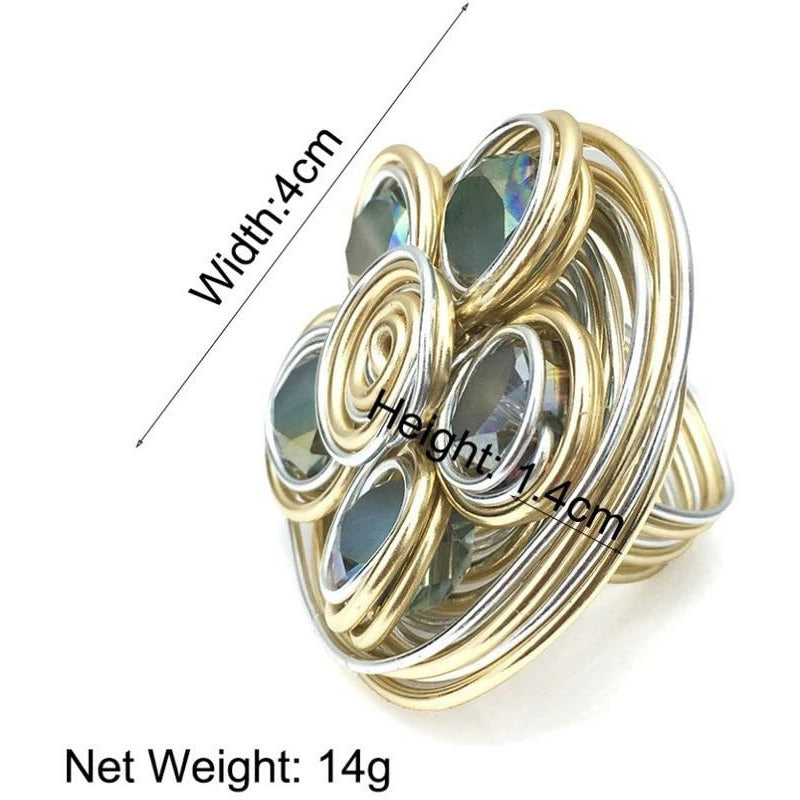 Crystal Flower Statement Wire Ring