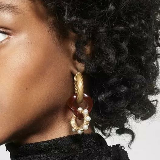 Tortoise Shell Pearl Drop Earrings 