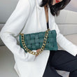 Green waved shoulder bag purse with gold chain strap