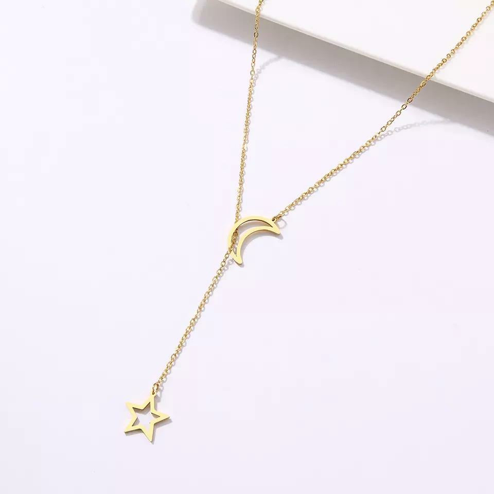 Moon star gold stainless steel necklace 