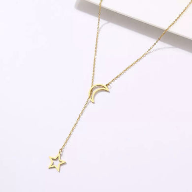Moon star gold stainless steel necklace 