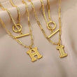 H I Name Initial Layer Necklace - Gold / Stainless Steel 