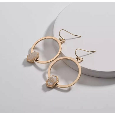 Drusy druzy Gold Drop Earrings- natural