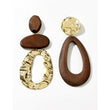 Wooden and gold drop asymmetrical statement Earrings