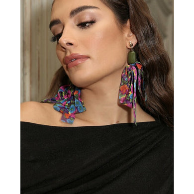 Floral Chiffon Tassle Drop Earrings - Summer or Fall Earrings