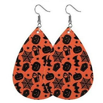 Spooky Fun Halloween Leather Earrings - Pumpkin, Cat, Skeleton & more