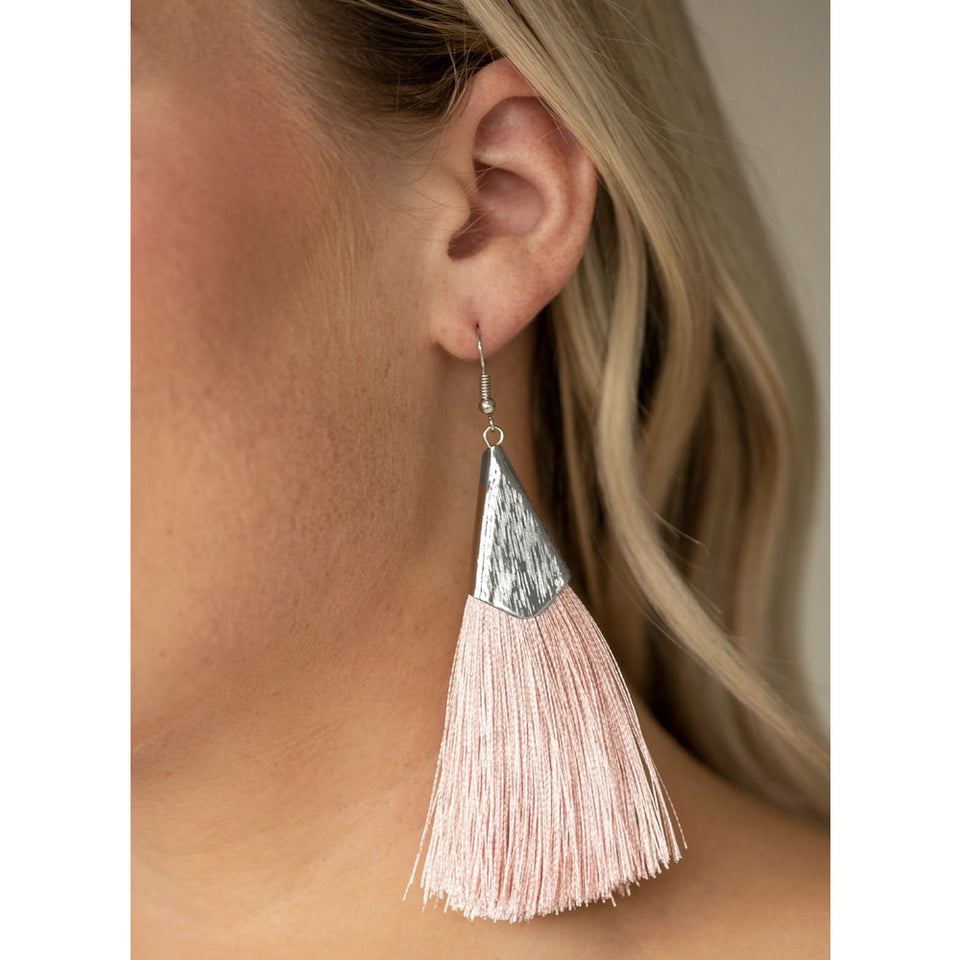 Pink tassel drop earrings 