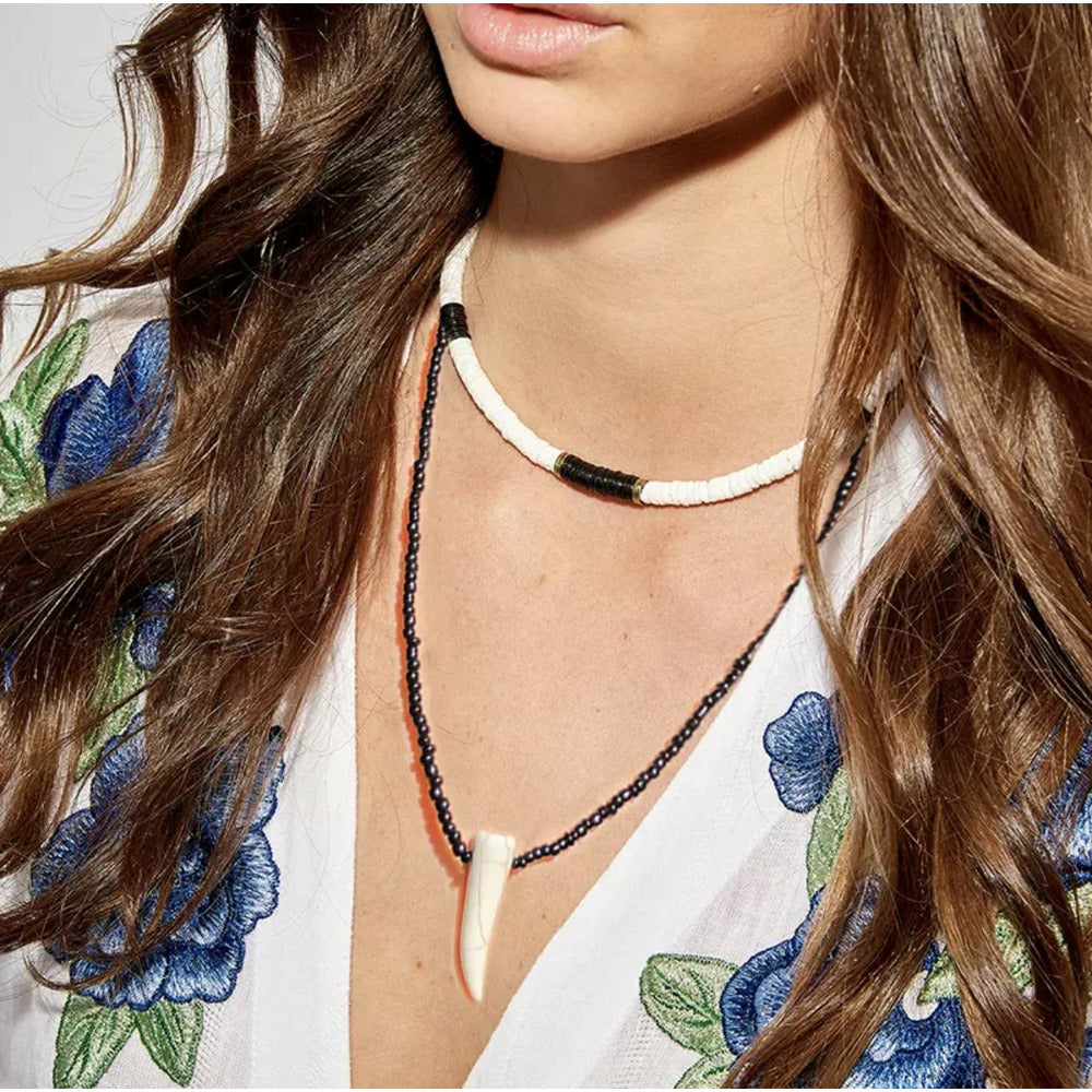 Summer beach choker layered necklace -  beaded Black and White