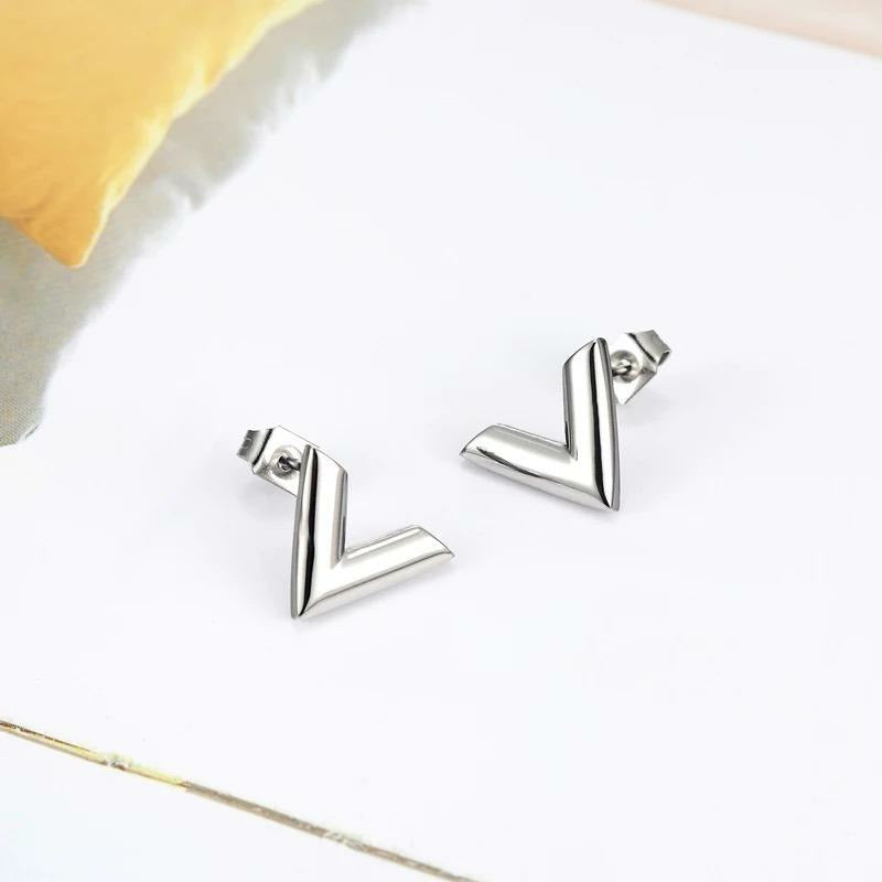 V-Love Letter Earrings - Stainless Steel