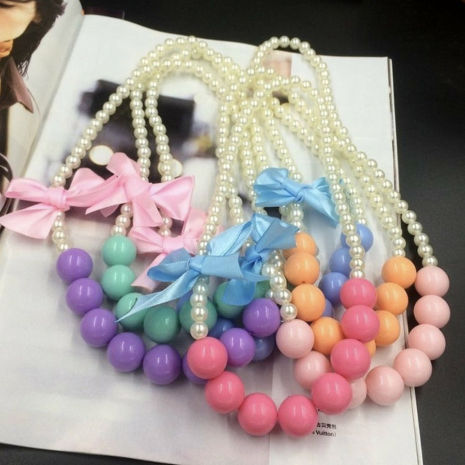 Girls or Doll dress up pearl necklace - pink purple orange 
