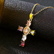 Zircon Cross Necklace Multicolor 