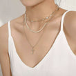 Crystal Choker w/ Cross Pendant Layered Gold Chain Necklace
