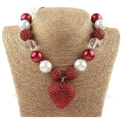 Red Heart Bubblegum Necklace w/ Bracelet - Sophistycats Jewelry