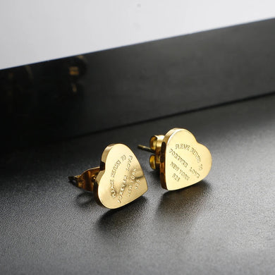 Please Return to Forever Love Heart Tag Earrings - Stainless Steel 