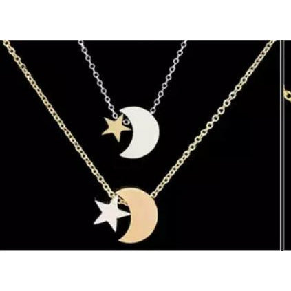 Femme Moon &amp; Star Stainless Steel Necklace