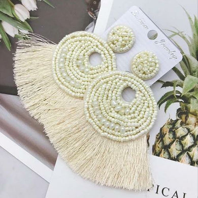 Stylish Bohemian Beaded Statement Tassel Drop Earrings.
