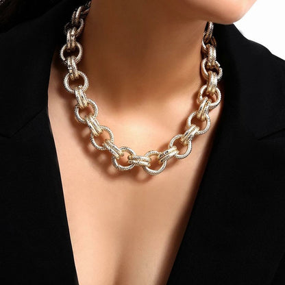 Thick urban gold chain link choker Necklace with bracelet set