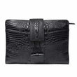 Large clutch / crossbody black crocodile grain leather bag - universal male / female