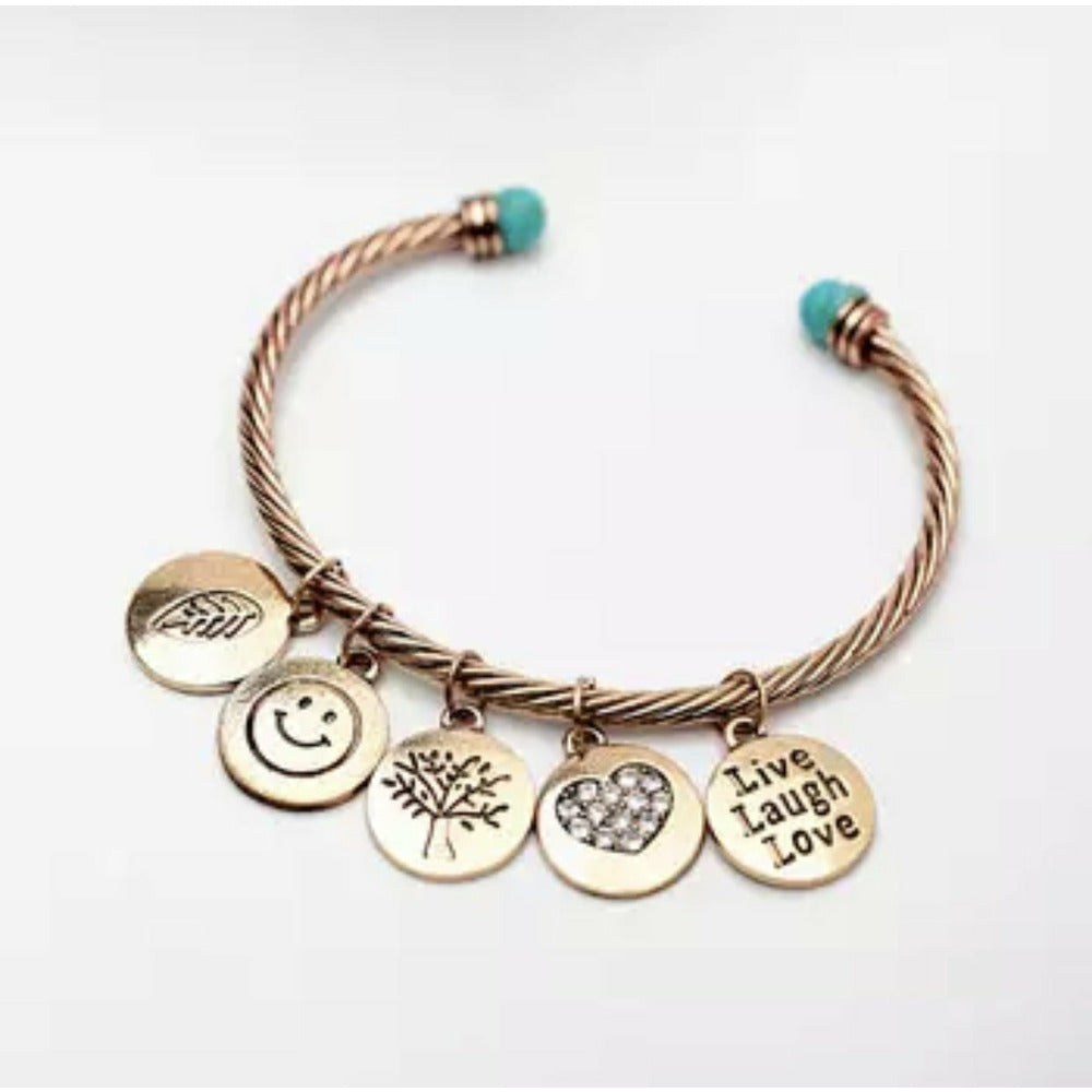 Perfect gift - Silver / Gold inspiration charms bracelet with turquoise stones 