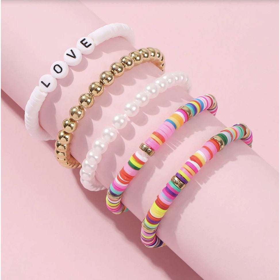 Multicolored Boho Beaded Bracelet - 5 Pieces