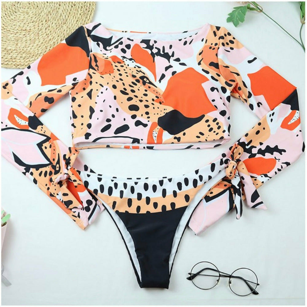 Tanzania Polka-Dot Leopard Print Sexy Long-Sleeve Bikini