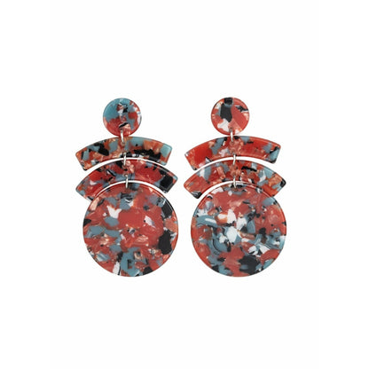 Retro Faux-Marble Earrings - Orange/Red