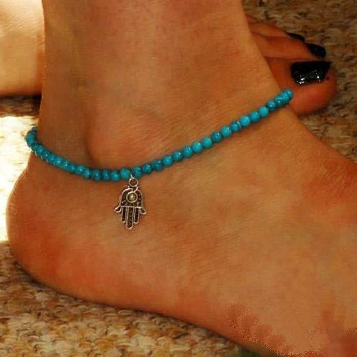 Hamsa protection turquoise anklet 