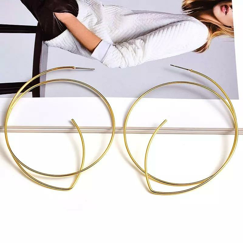 Double loop large geometric round hoop earrings- gold